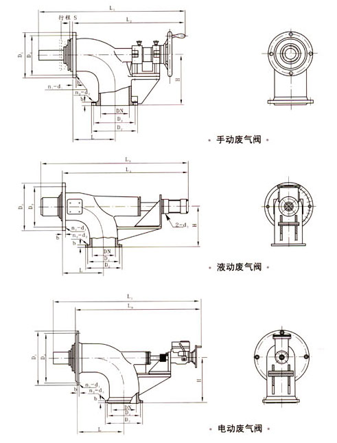 QP941W-3電（液、手、）動廢氣閥外形結構尺寸圖