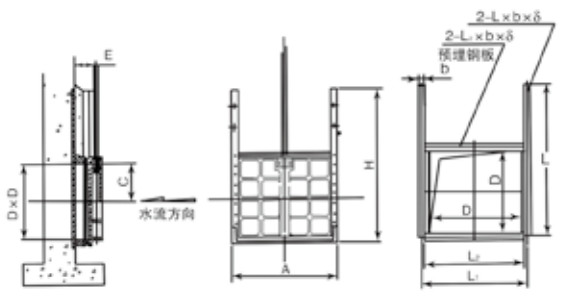 AXF暗桿式鑲銅鑄鐵方閘門1200-2400外形尺寸圖